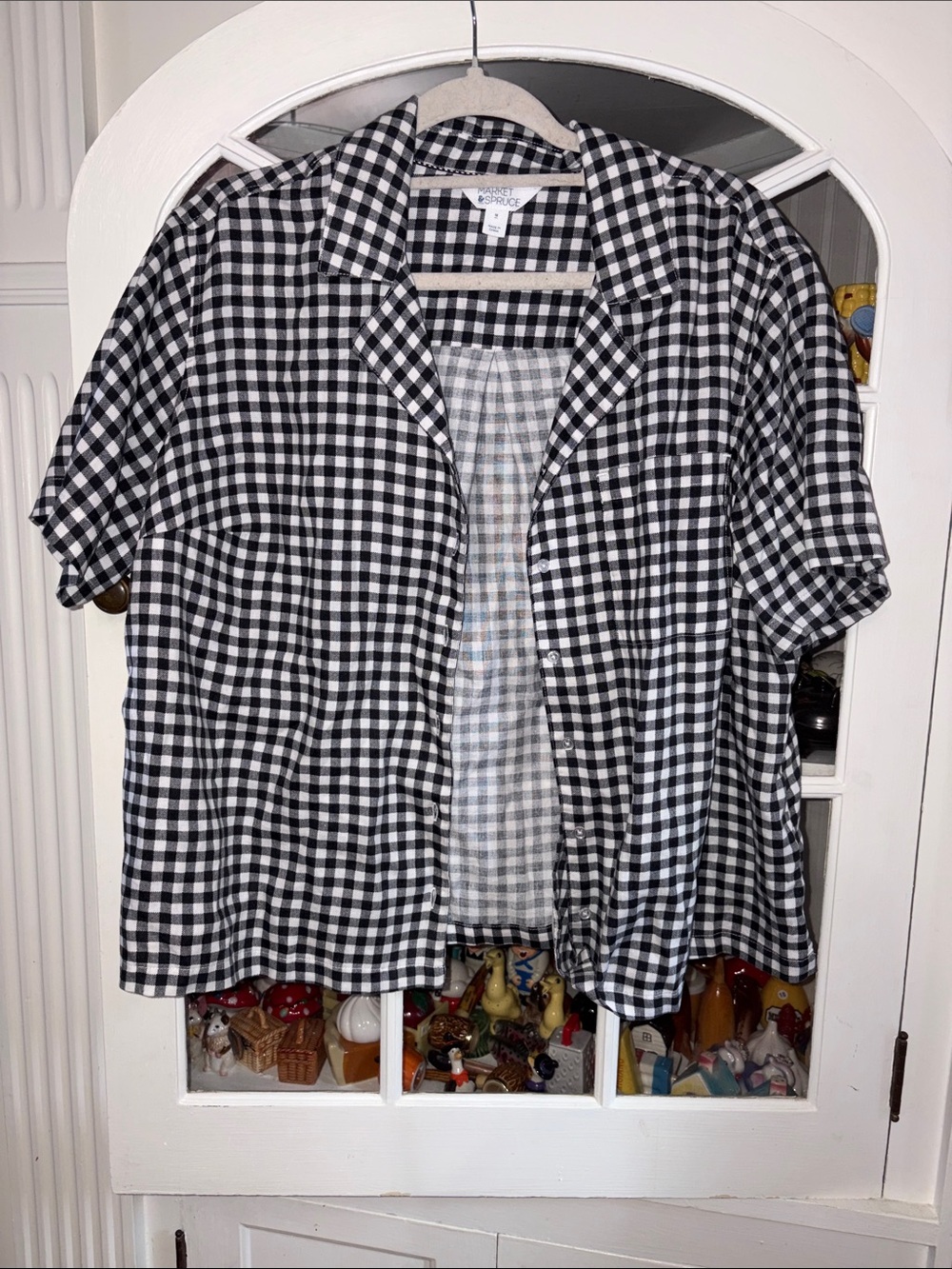 Market & Spruce Black and White Gingham Short-Sleeve Button-Down Shirt